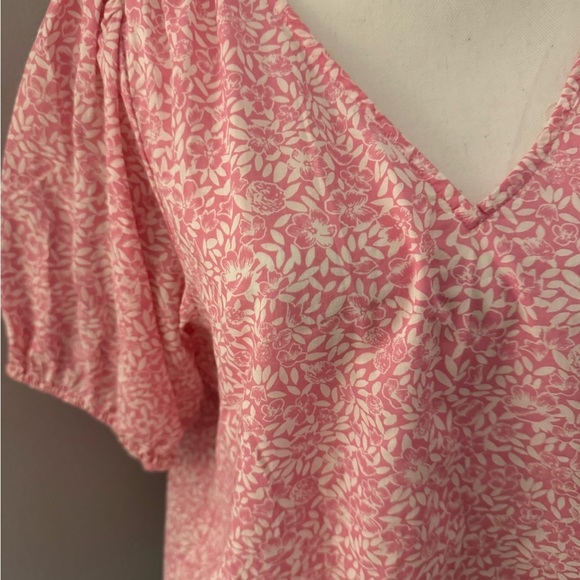 J Crew Size Large Pink & White Fabric Floral Puff sleeve Blouse Cotton - Picture 7 of 12